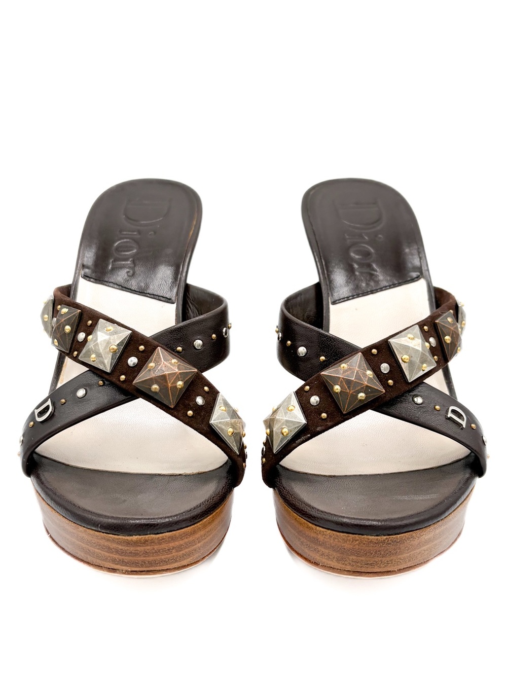 Christian Dior 2006 Galliano Studded Wood Vintage Heel Sandals 37 Y2K - Picture 3 of 8